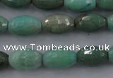 CAG3918 15.5 inches 6*10mm faceted rice green grass agate beads