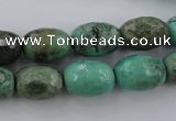 CAG3919 15.5 inches 10*14mm faceted rice green grass agate beads