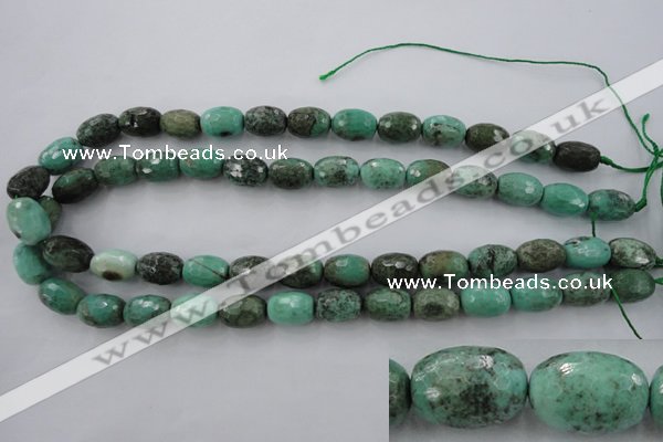 CAG3919 15.5 inches 10*14mm faceted rice green grass agate beads