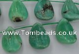 CAG3948 Top-drilled 13*18mm leaf green grass agate beads