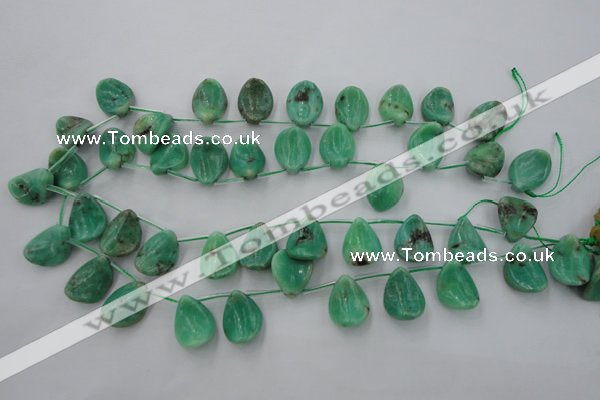 CAG3948 Top-drilled 13*18mm leaf green grass agate beads