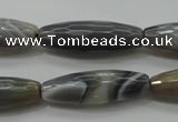CAG3958 15.5 inches 10*30mm faceted rice grey botswana agate beads