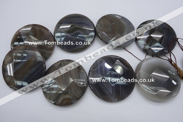 CAG3970 15.5 inches 50mm faceted coin grey botswana agate beads