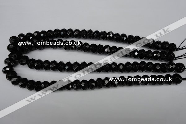 CAG3995 15.5 inches 8*12mm faceted rondelle black agate beads