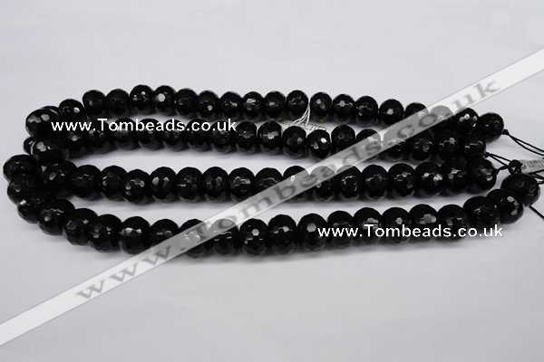 CAG3996 15.5 inches 10*14mm faceted rondelle black agate beads