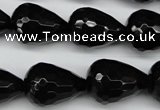 CAG4002 15.5 inches 15*20mm faceted teardrop black agate beads