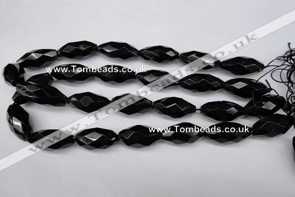 CAG4005 15.5 inches 15*30mm faceted rice black agate beads