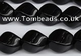 CAG4007 15.5 inches 13*18mm twisted rice black agate beads