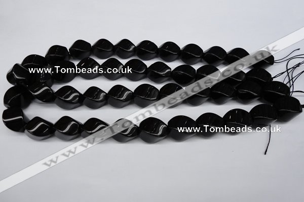 CAG4007 15.5 inches 13*18mm twisted rice black agate beads