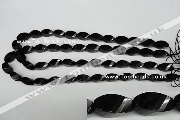 CAG4009 15.5 inches 8*16mm faceted & twisted rice black agate beads