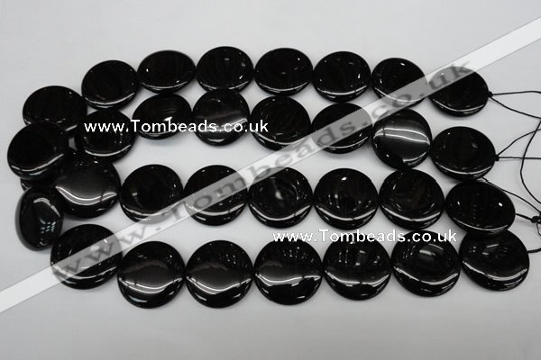 CAG4016 15.5 inches 25mm flat round black agate beads