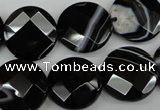 CAG4022 15.5 inches 18mm faceted coin black agate beads
