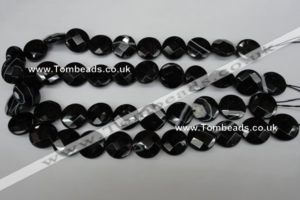 CAG4022 15.5 inches 18mm faceted coin black agate beads