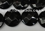 CAG4023 15.5 inches 20mm faceted coin black agate beads