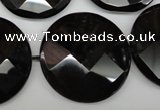 CAG4025 15.5 inches 30mm faceted coin black agate beads