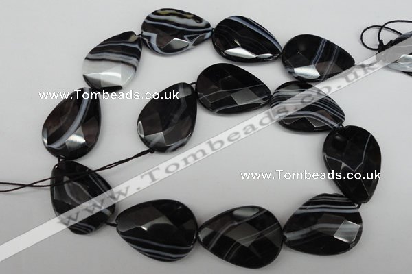 CAG4031 15.5 inches 20*30mm faceted flat teardrop black agate beads
