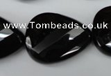 CAG4035 15.5 inches 22*30mm faceted & twisted teardrop black agate beads