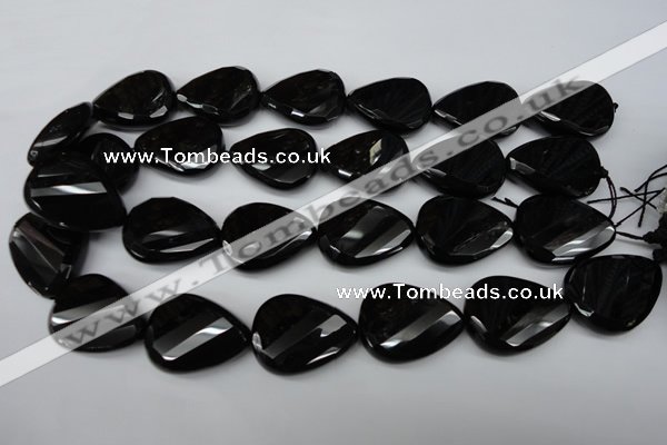 CAG4035 15.5 inches 22*30mm faceted & twisted teardrop black agate beads