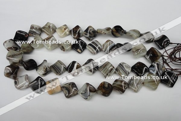 CAG4040 15.5 inches 15*15mm twisted diamond black agate beads