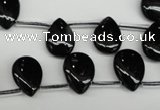 CAG4042 Top-drilled 10*14mm flat teardrop black agate beads