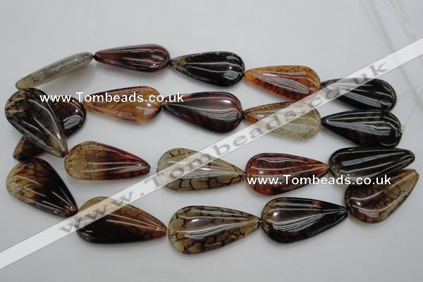 CAG4085 15.5 inches 20*40mm flat teardrop dragon veins agate beads