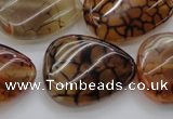 CAG4099 15.5 inches 22*30mm twisted flat teardrop dragon veins agate beads