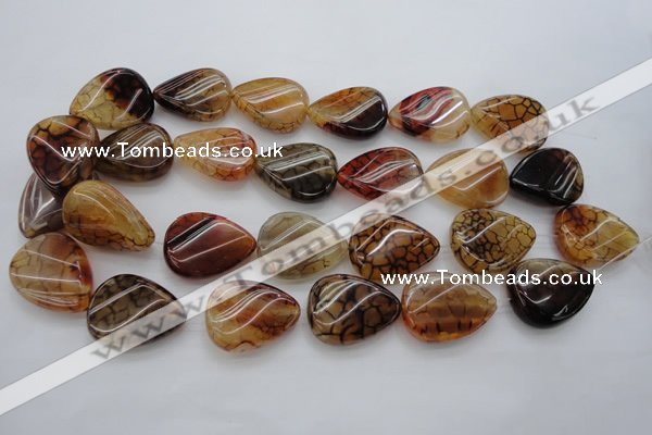 CAG4099 15.5 inches 22*30mm twisted flat teardrop dragon veins agate beads