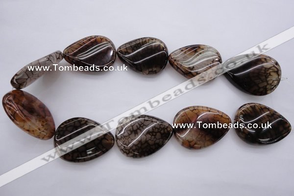 CAG4101 15.5 inches 30*40mm twisted flat teardrop dragon veins agate beads