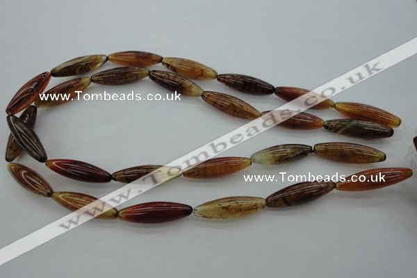 CAG4128 15.5 inches 8*30mm rice dragon veins agate beads