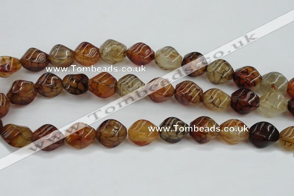 CAG4151 15.5 inches 10*14mm twisted rice dragon veins agate beads