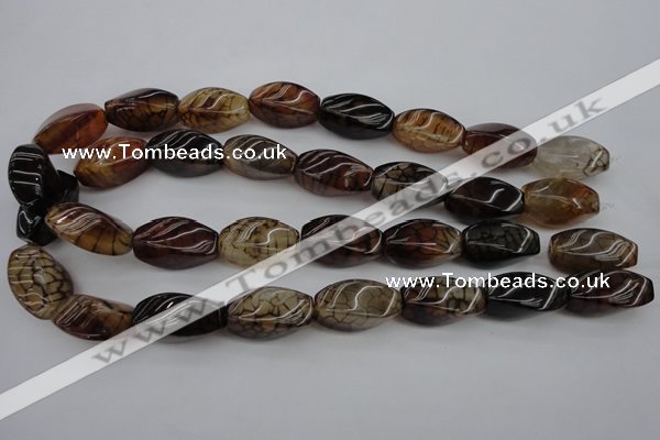 CAG4155 15.5 inches 13*25mm twisted rice dragon veins agate beads
