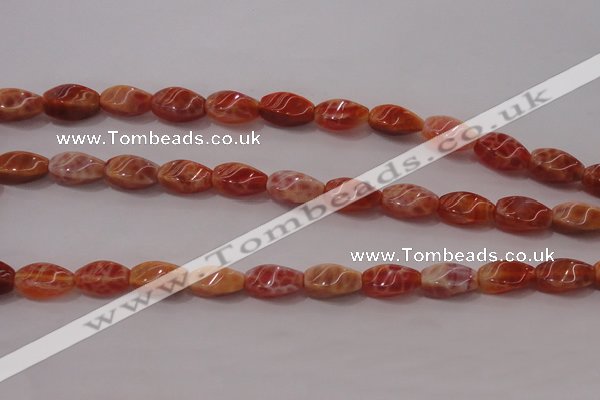 CAG4185 15.5 inches 6*12mm twisted rice natural fire agate beads