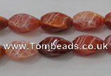 CAG4186 15.5 inches 8*16mm twisted rice natural fire agate beads