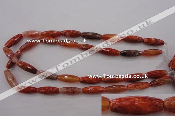 CAG4196 15.5 inches 9*25mm faceted rice natural fire agate beads