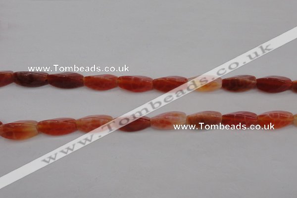 CAG4201 7*14mm faceted & twisted trihedron natural fire agate beads