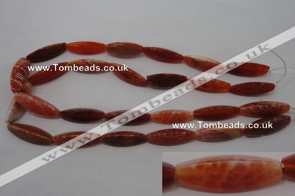 CAG4206 15.5 inches 10*30mm trihedron natural fire agate beads