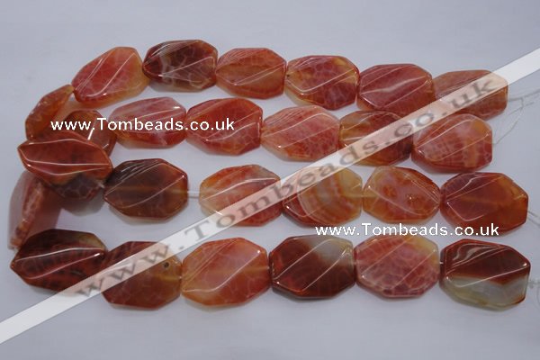 CAG4242 22*30mm faceted & twisted octagonal natural fire agate beads