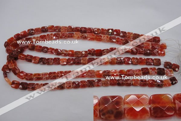 CAG4250 15.5 inches 8*8mm faceted square natural fire agate beads