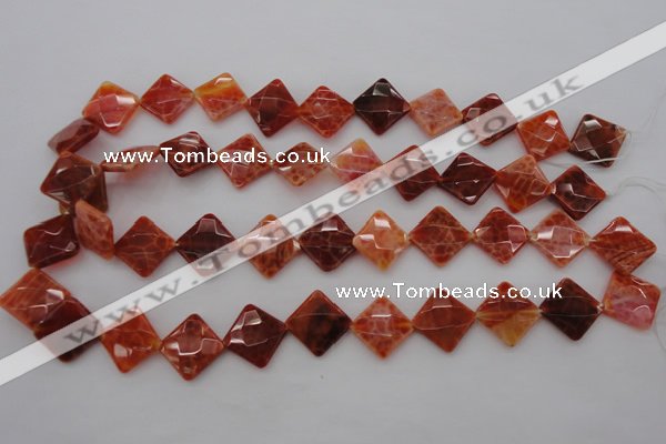 CAG4263 15.5 inches 14*14mm faceted diamond natural fire agate beads