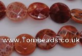 CAG4266 15.5 inches 15mm faceted coin natural fire agate beads