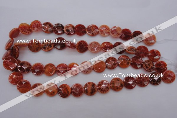 CAG4266 15.5 inches 15mm faceted coin natural fire agate beads