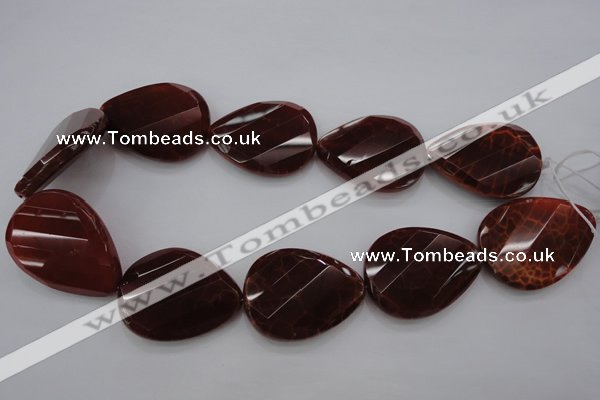 CAG4285 30*40mm faceted & twisted teardrop natural fire agate beads