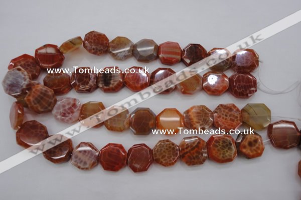 CAG4290 15.5 inches 20*20mm octagonal natural fire agate beads