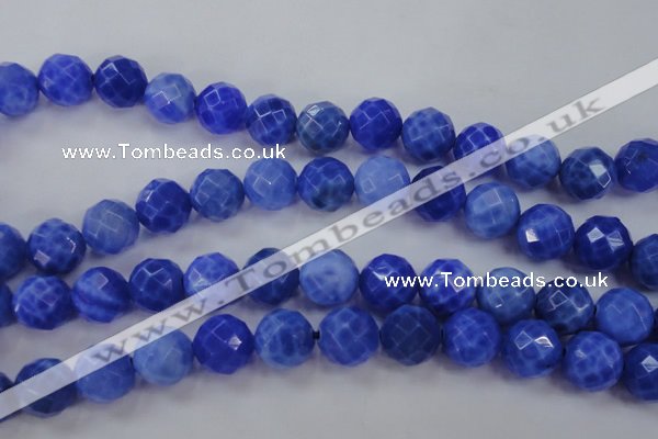 CAG4314 15.5 inches 12mm faceted round dyed blue fire agate beads