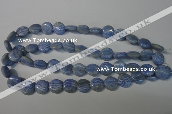 CAG4380 15.5 inches 16mm flat round dyed blue lace agate beads