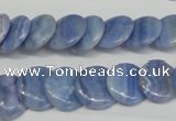 CAG4392 15.5 inches 14mm flat round dyed blue lace agate beads