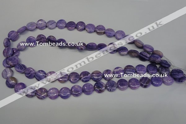 CAG4428 15.5 inches 12mm flat round dyed blue lace agate beads