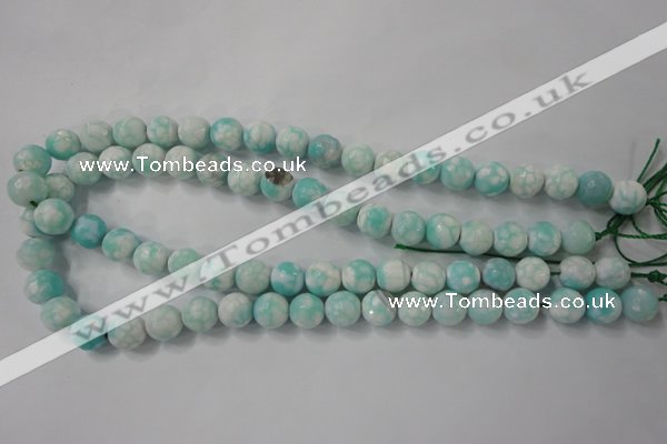 CAG4517 15.5 inches 10mm faceted round fire crackle agate beads