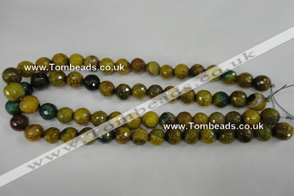 CAG4541 15.5 inches 12mm faceted round fire crackle agate beads