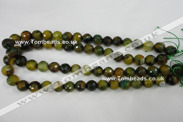 CAG4542 15.5 inches 12mm faceted round fire crackle agate beads